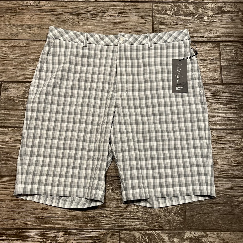 Walter Hagen Men's Perfect 11 Golf Shorts Brush Stroke Plaid Gray Size 38 NWT